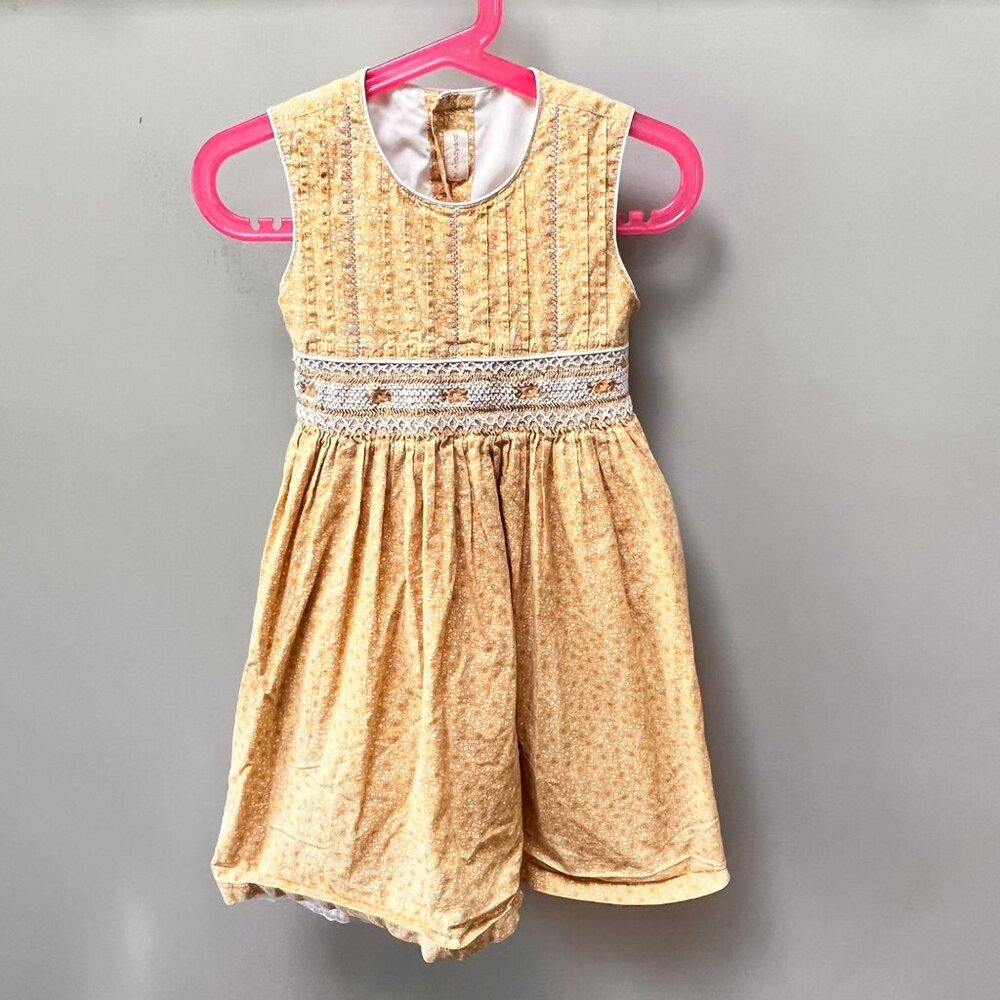 Mayoral Girls Yellow Floral Dress With Lace Trim Size 4Y 100% Cotton Sleeveless‎